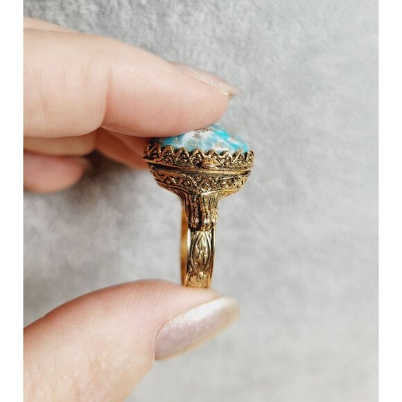 Simulated Turquoise Locket Ring Victorian Style Perfume or Poison Adjustable - Picture 3 of 6